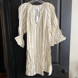 Velvet by Graham & Spencer Beige Striped Long Sleeve Dress